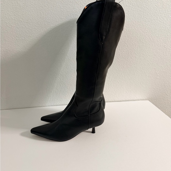 Steven New York Britt Black Pointed Toe Knee High Kitten Heel Western Boots 5.5 - Picture 4 of 8